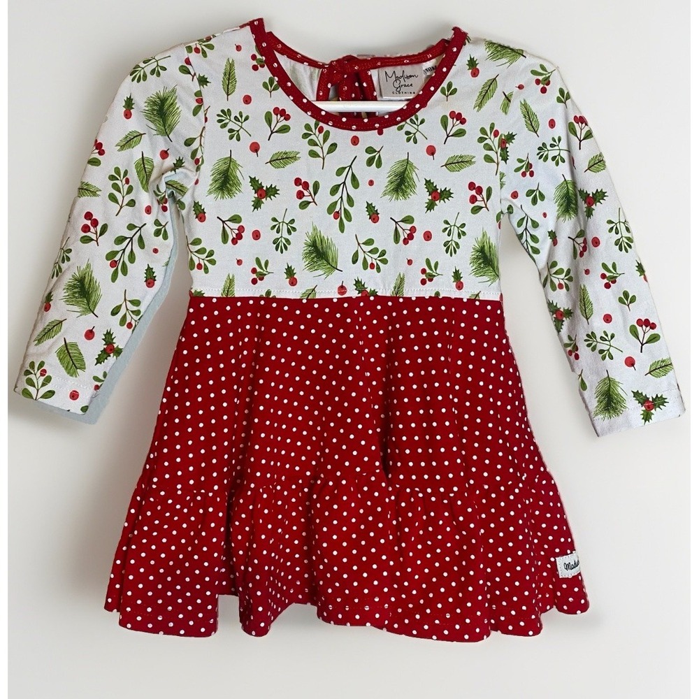 Madison Grace Holly Berries Pine Christmas Holiday Baby Girls Dress 18 Months